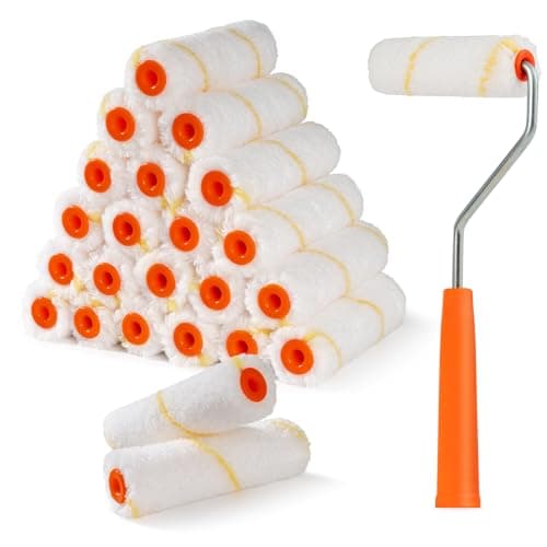 HANJKINZ 24 Pack Microfiber Paint Roller 4 Inch Mini Paint Roller Covers 38 Inch Nap Small Paint Rollers for House Painting with Paint Roller Frame Wall Painting Tool