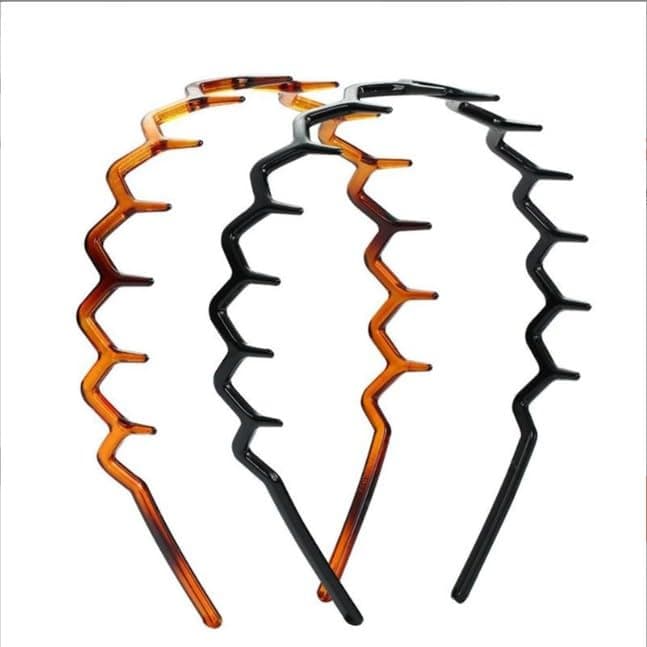 Dwuww 2 Set of Brown and Black Stylish Black And Brown Zig Zag Headbands for Women Men Fashion Headbands Trendy Shark Tooth Hair Comb Headband Hair Accessories