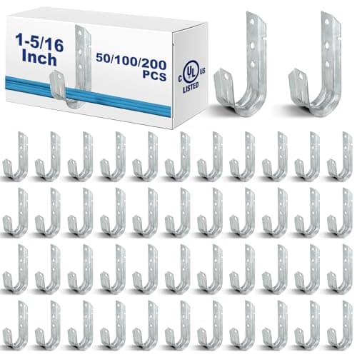 Gisafai 50 J Hooks for Hanging, Heavy Duty J Hooks, Metal Cable Hook for Wire Management, Ul Certification, G60 Galvanized Steel (1/5-16 Inch)