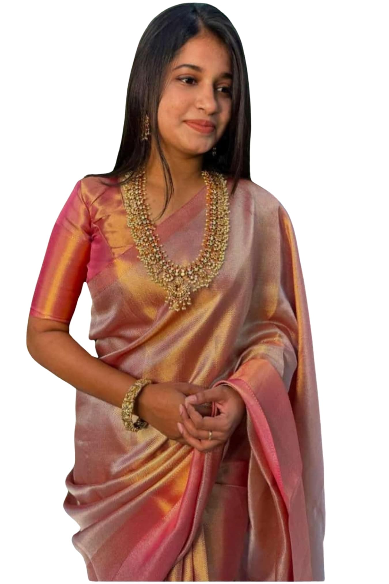 SGF11 Women's Kanjivaram Organza Pure Tissue Soft Silk Saree With Blouse Piece (Pink)