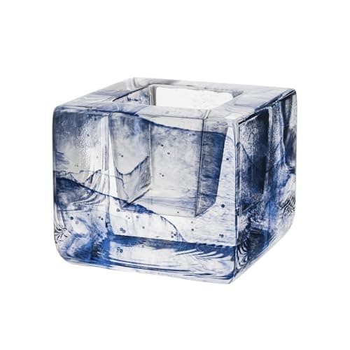 Kosta Boda Brick Votive, Tealight Candle Holder, Made from Crystal - Cube Brick Shape, Contemporary Art, Shelf Decoration & Table Centerpiece, 3" x 3.4" - Blue
