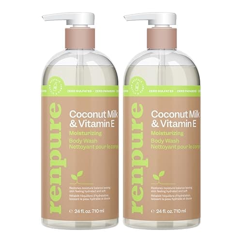 Renpure Coconut Milk Vitamin E Moisturizing Body Wash Gently Cleanses Restores Moisture Balance For Soft Hydrated HealthyLooking Skin With Coconut Oil Vitamin E 24 Fl Oz 2 Pack