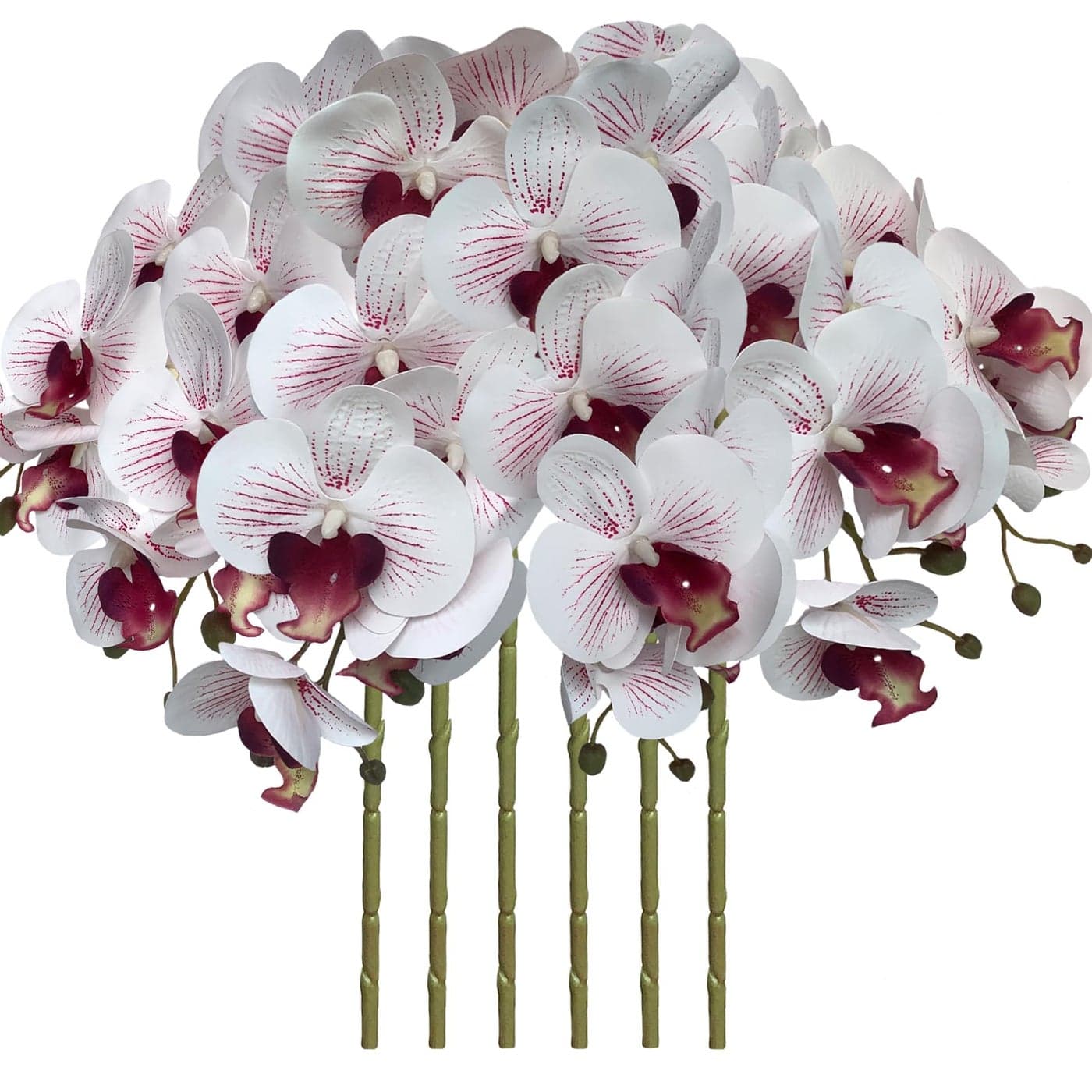 FagusHome 32 Inch Artificial Phalaenopsis Flowers 6 Pcs Artificial Orchid Flowers Stem Plants for Home Dcor White and Purpleline