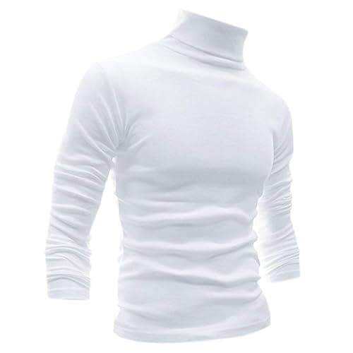 Men Slim Fit Lightweight Long Sleeve Pullover Top Turtleneck T-Shirt(White,3XL)