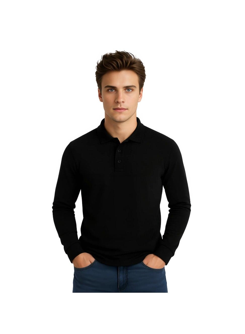 Basic Men's Polo Long Sleeve T-Shirt|Comfortable & Stylish Polo Shirt — L
