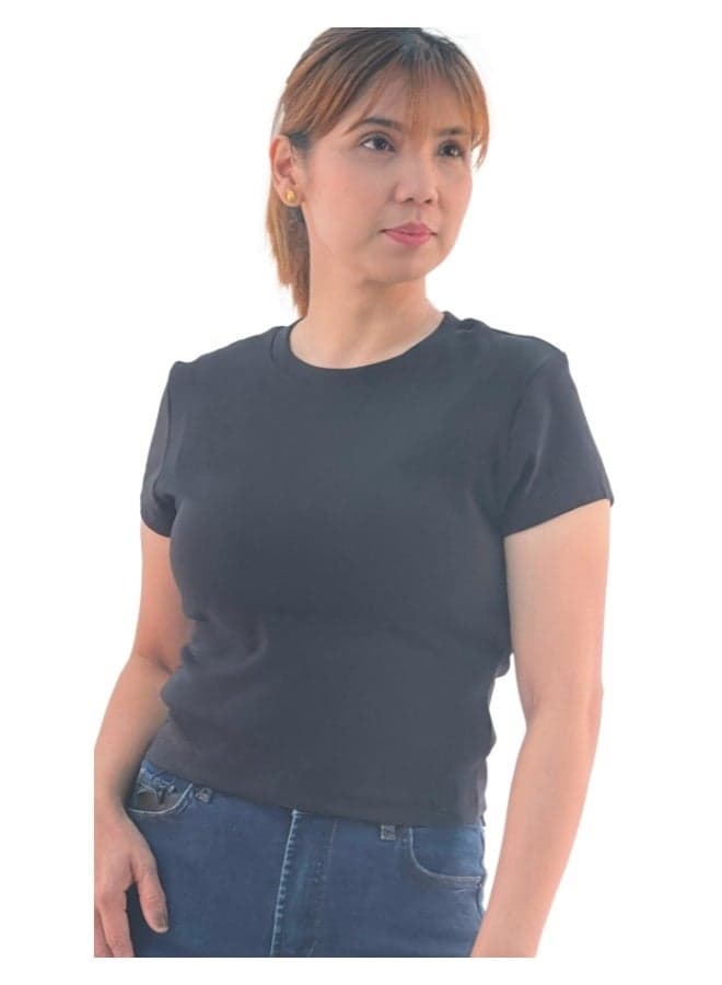 193298 Women's Slim Fit Half Sleeve T-Shirt - Black - XS
