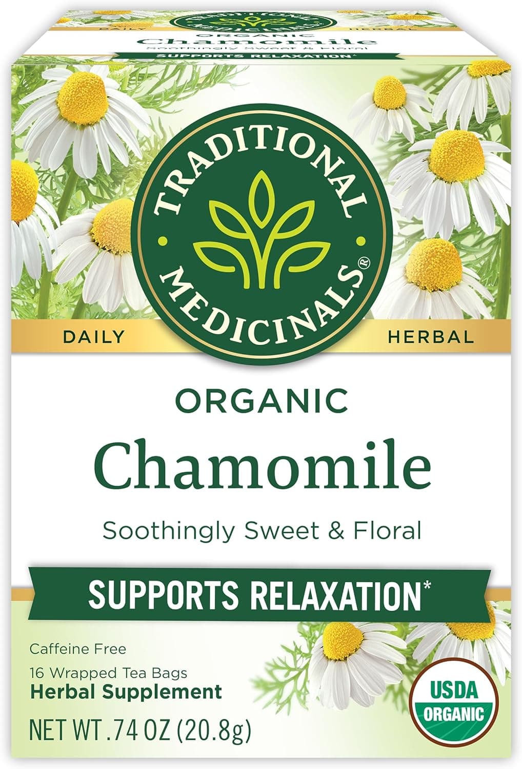 Traditional Medicinals Organic Chamomile Herbal Tea - 16 Wrapped Tea Bags for Relaxation