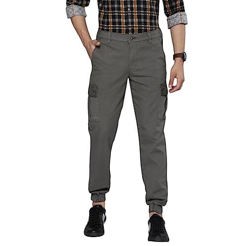 The Indian Garage Co Men's Cargo Slim Casual Pants (TIG0419-CARGO02-16_Grey_Platinum 32), Platinum Grey