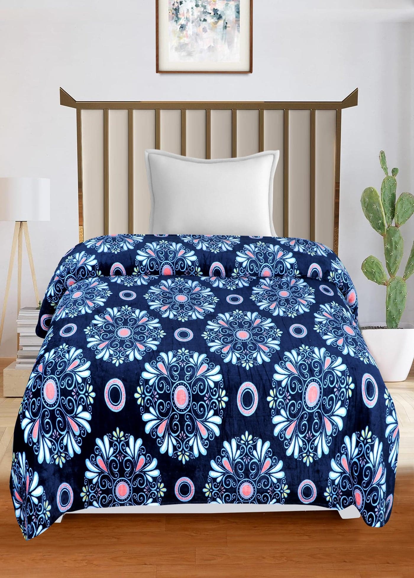 RD TREND® Warm Reversible Quilt Cover Single Bed with Zipper, Duvet Cover Single Bed Soft Flannel (60x90) Inches. (Circle-FLW-Blue)
