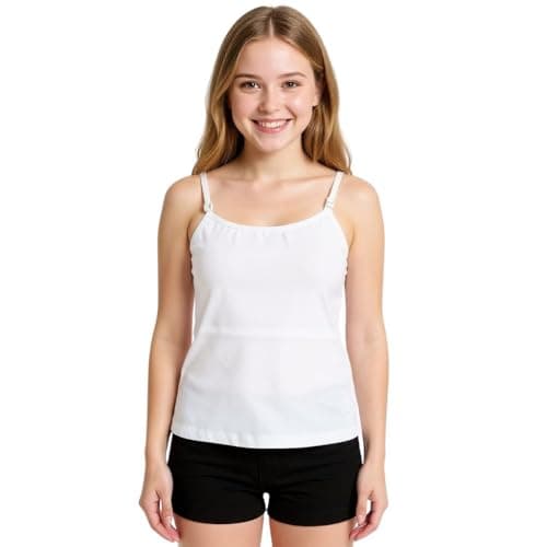 A.T.U.N. (ALL THINGS UBER NICE) Girls Premium Padded Cotton Camisole | Soft & Breathable Innerwear Slip for Preteen and Teen Girls | Stretchable Everyday Essential | Ages: 8-18Y White