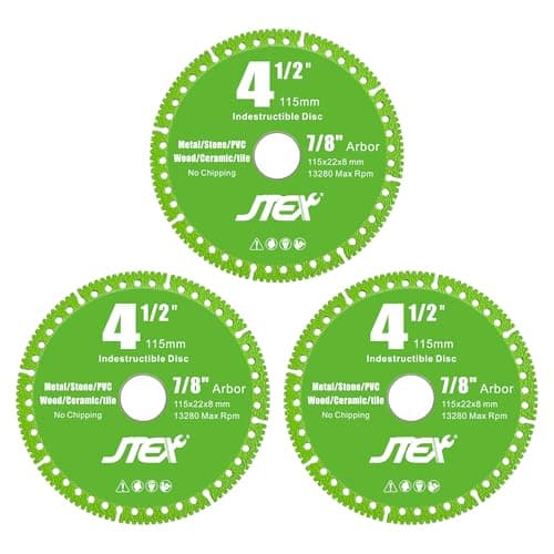 JTEX Indestructible Disc for Angle Grinder with 4-1/2 Inch Diameter, 7/8" Arbor, Multifunctional Diamond Cutting Blade for Metal, Stone, Wood, Tile, Concrete, PVC Pipes(3-Pack)