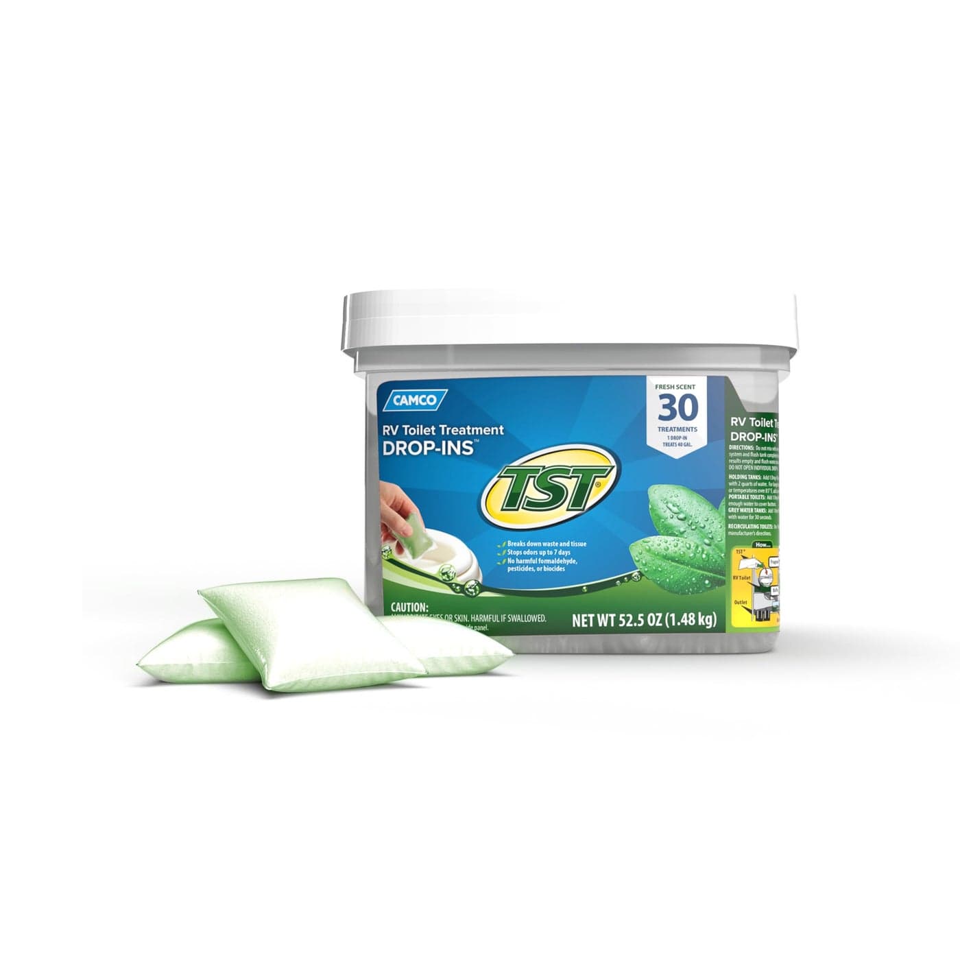 Camco TST RV Toilet Treatment DropINs Control Unwanted Odors and Break Down Waste and Tissue Safe Septic Tank Treatment Fresh Scent 30Pack 40263