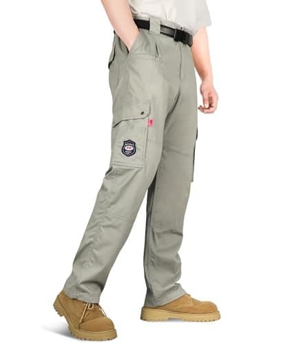 BOCOMAL FR Pants for Men Cargo Flame Resistant Pants(2112&CAT2) 100% C 7.5oz Utility Fire Resistant Pants Grey