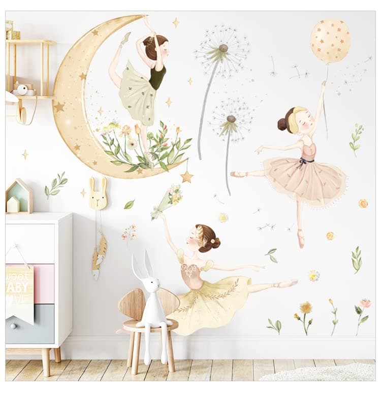 Colorful Cute Ballerina Wall StickersPeel and Stick Removable Lovely Ballet Girls Wall DecalsLittle Princess Wallpaper Art Decor for Kids Baby Bedroom Living Room Dance Room