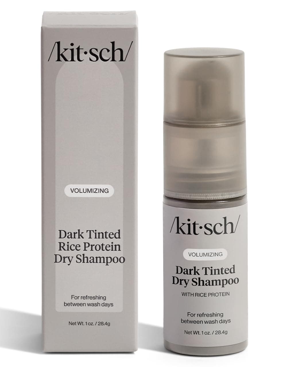 Kitsch Volumizing Rice Protein Dry Shampoo Dry Shampoo for Women Men No White Cast Absorbs Oil NonGreasy Fragrance Free Lightweight for Dark Hair Travel Size in Pump Form Dark Tinted 1oz