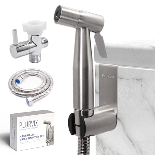 Plurvix Handheld Bidet Sprayer for Toilet Adjustable Water Pressure Stainless Steel Jet Spray Kit with Bidet Hose Feminine Wash Muslim Shower Diaper Cleaning