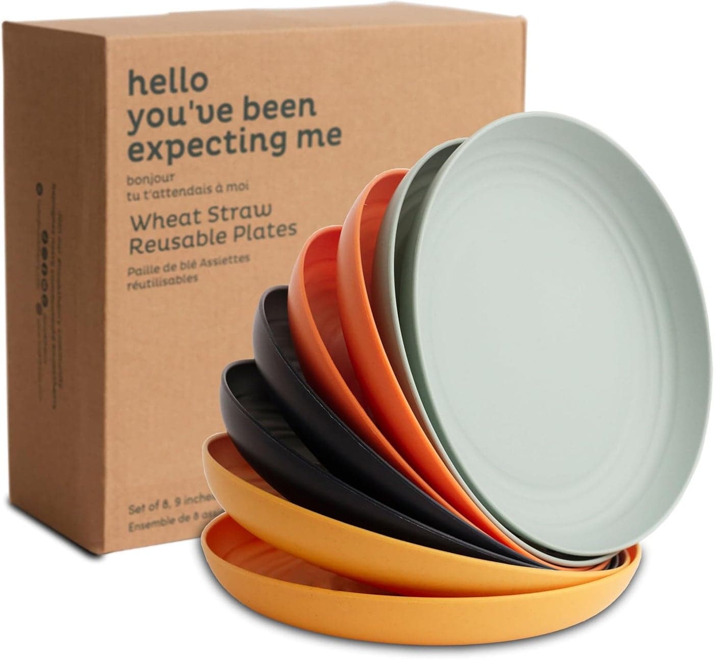 Nook Theory Reusable Wheat Straw Plates 8 Pcs Non Toxic Kids and Toddler Plate Microwavable Dishwasher Safe and Unbreakable Dinnerware Daybreak 9