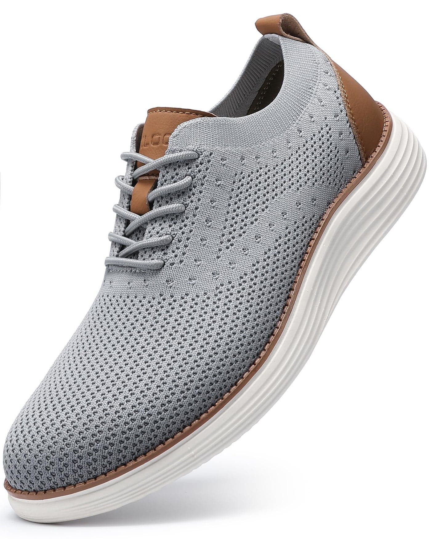 VILOCY Mens Casual Dress Sneakers Oxfords Business Shoes Lace Up Lightweight Comfortable Breathable Walking Knit Mesh Fashion Sneakers Tennis Light GreyEU425