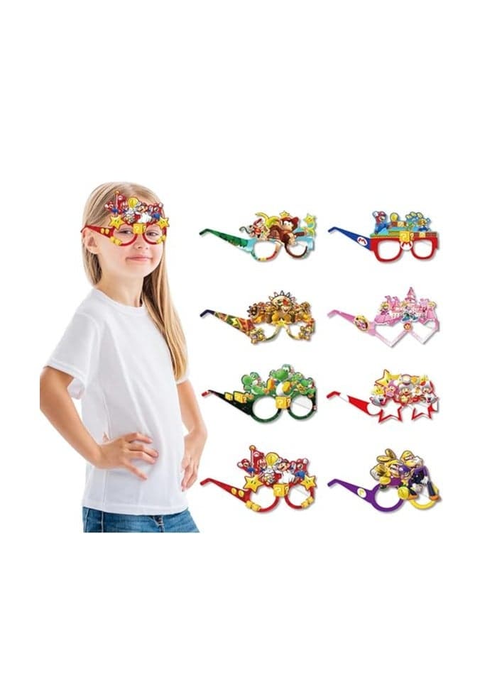 16 Pieces Mario Paper Party Glasses, Mario Paper Glasses Party Decoration Supplies Masks Party Favors Photo Booth Props Paper Super Bro Themed Party Eyeglasses for Boys Girls Birthday Gift