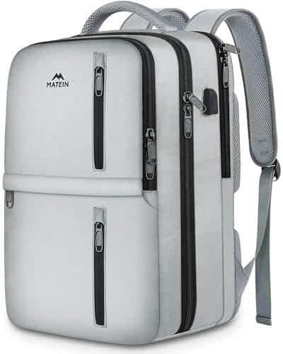 MATEIN Travel Backpack for Women & Men, Airline Approved Carry on Backpack for Airplanes with Shoe Compartment, Large Personal Item Travel Bag fits 17" Laptop, Water Resistant Weekender Daypack, Gray