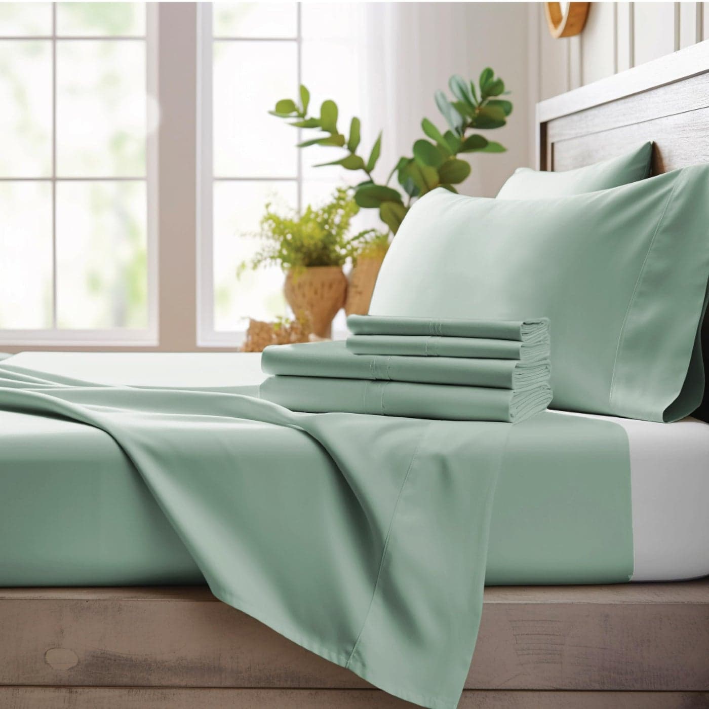 Bamboo Bay 4 Piece Queen Size Sheet Set 100 Viscose Made from Bamboo Breathable Ultra Soft Cooling Bed Sheets for Hot Sleepers Beddings with Deep Pockets Fit 16 Mattress Sage Green