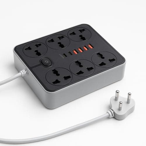 NOJTI Extension Board, Power Strip with 6 USB Ports and 3 Universal Socket, 2500W 10A Extension Cord, 3-Pin Surge Protector Power Strip for Home, Office, Computer, Mobile Charging (Black-Z67)