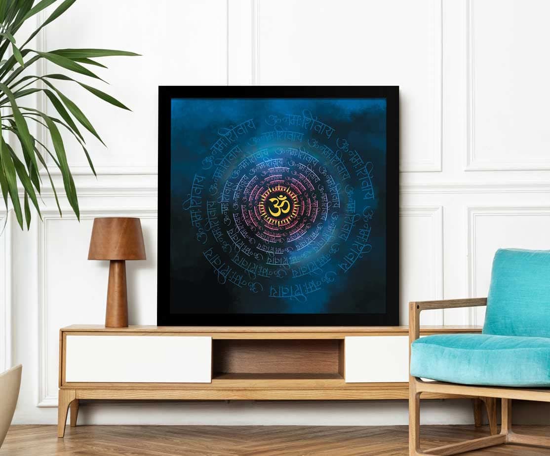 ArtX 2x2 Feet OM Namah Shivaya Blue Wall Art Painting, Multicolor, Abstract, 24 x 24 in, 2 x 2 Feet, Set of 1