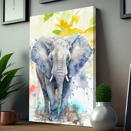 PAINTINGMANTRA Stretched Canvas Painting of an Elephant Modern Animal Wall for Home Decor, Living Room, Wall Decoration Paintings (Grey, Size: 12x16 Inch)