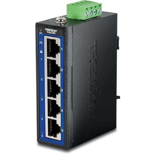 TRENDnet 5Port Industrial Gigabit DINRail Mini Switch TIGLC50 5 x Gigabit Ports Extreme Temperature IP50 Rated 10Gbps Switch Capacity Black