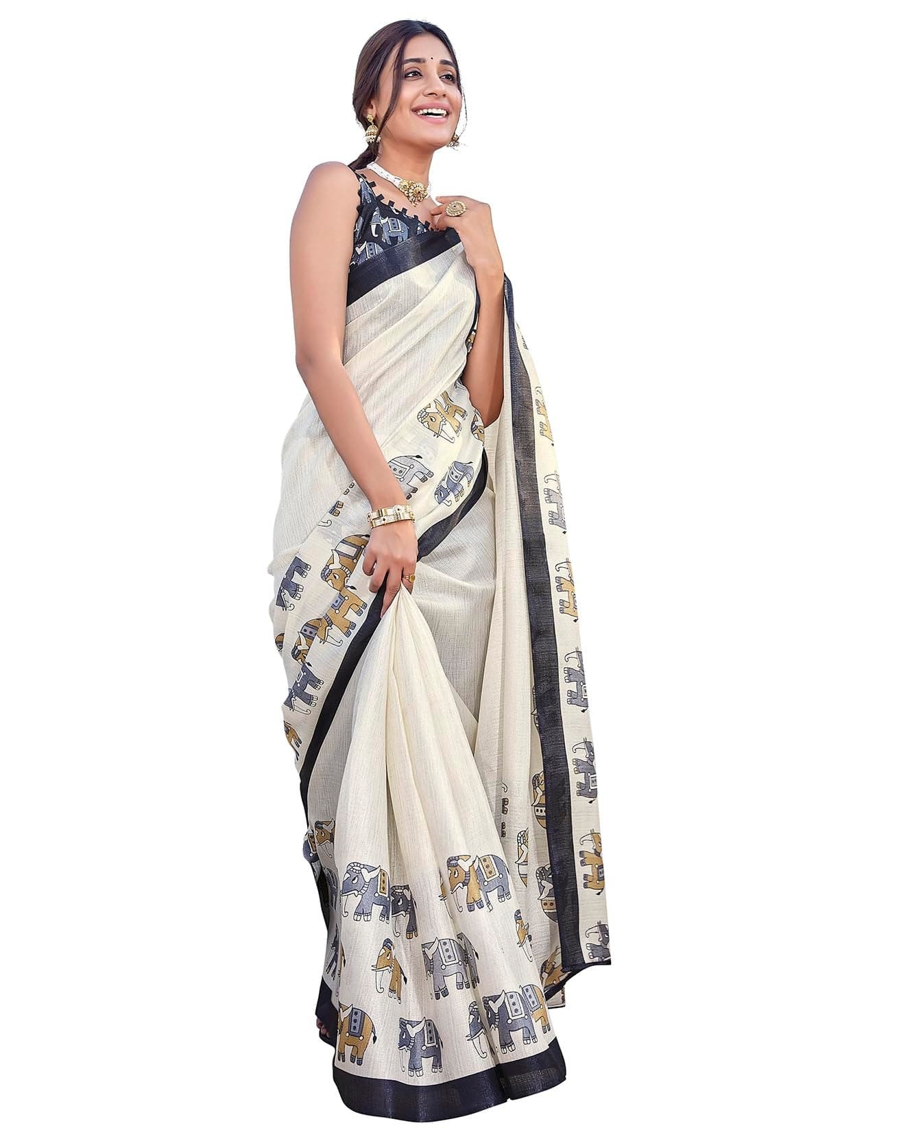 Priyashi Women Art Silk Floral Printed Kanjivaram Saree with Blouse Material |saree for Women | Saree | New Sari | Latest Saree_AZ-PY-P3-SANVI BLACK