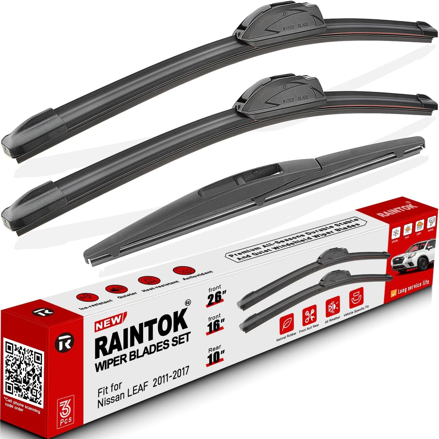 RAINTOK Windshield Wiper Blades Replacement for Nissan LEAF 2011 2012 2013 2014 2015 2016 2017 Original Factory Quality Front Rear Wipers Blade Set for My Car 26 16 10 Pack of 3