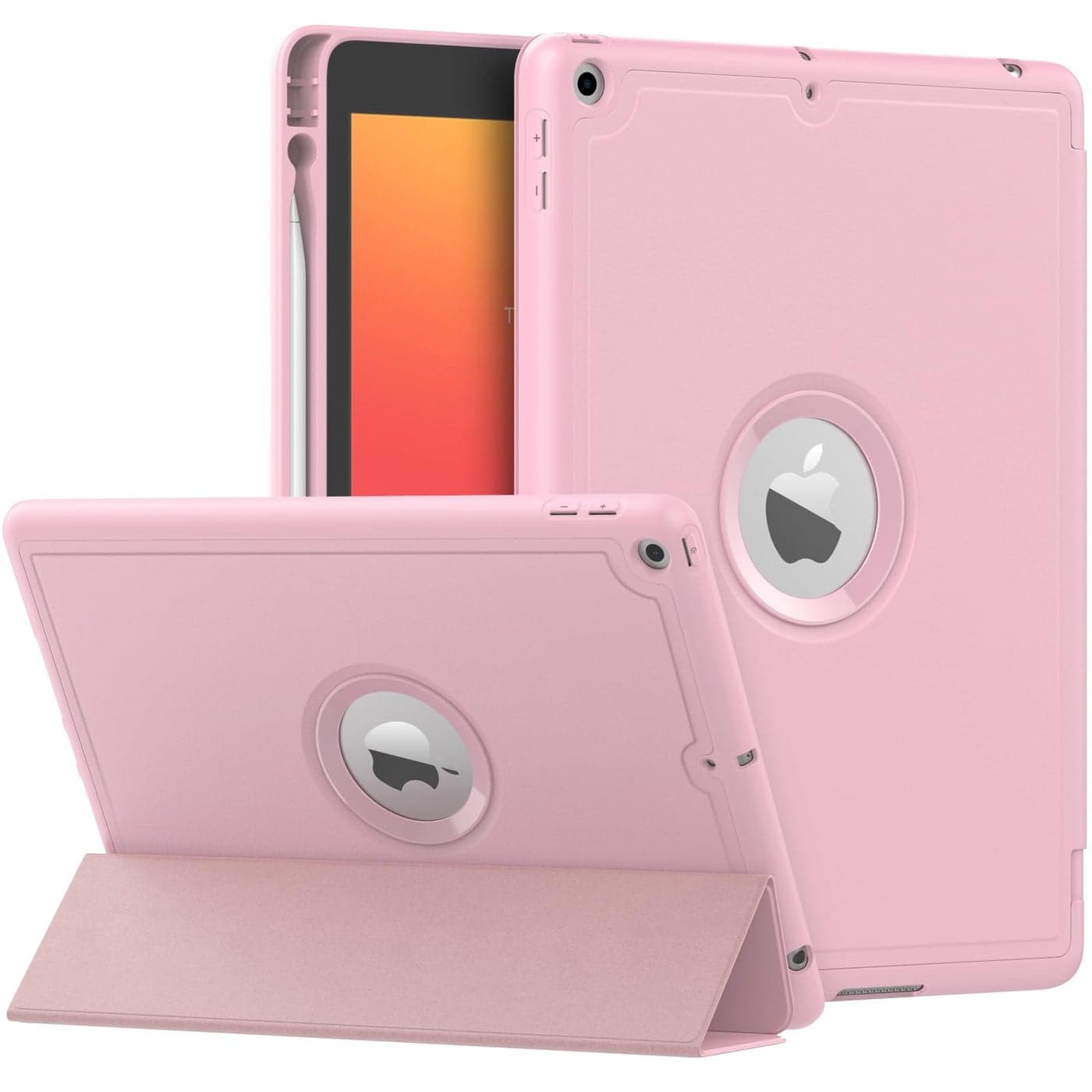 MoKo Case for iPad 9th Generation 2021 / iPad 8th Generation 2020 / iPad 7th Generation 2019 with Pen Holder, iPad 10.2 Case with Soft TPU Back Stand Cover, Auto Wake/Sleep, Pink