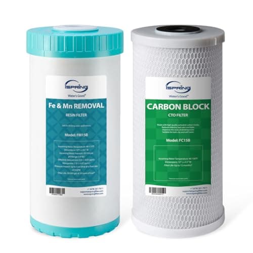 iSpring F2WGB21BM Whole House 4.5"x10" Water Filtration CTO Carbon Block and Iron and Manganese Reducing Water Filter Replacement Cartridge Pack Set