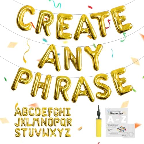 TangTuan 52 pcs Gold Foil Letter Balloons with Air Pump 16 Inch 2 AZ Sets Mylar Alphabet Balloon Kit for Birthday Banner Party Decorations