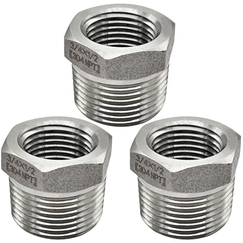 Beduan Stainless Steel Reducer Hex Bushing, 3/4" Male NPT to 1/2" Female NPT, Reducing Cast Pipe Adapter Fitting(Pack of 3)