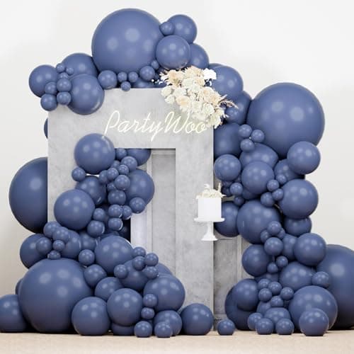 PartyWoo Dusty Blue Balloons 140pcs Different Sizes Pack of 18 12 10 5 Inch Navy Slate Blue Boho Neutral Balloon Arch Kit for Baby Shower Anniversary Graduation Birthday Party Decorations BlueF15