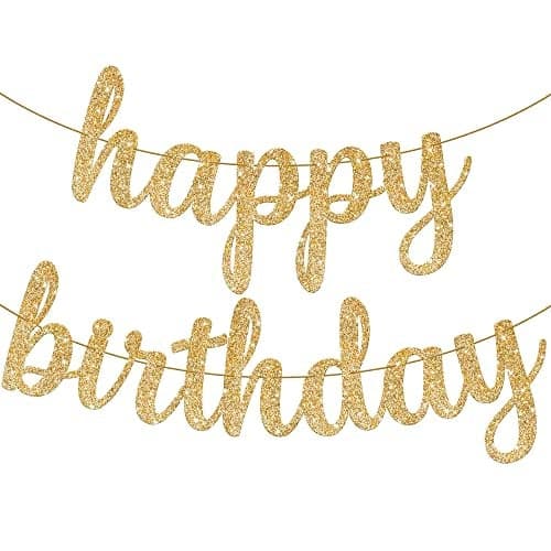 KatchOn, Glitter Cursive Gold Happy Birthday Banner - Pre-Strung, 10 Feet | Birthday Decorations for Women, Men, Boys and Girls | Hbd Banner Backdrop For Birthday Party Decorations | Gold Happy Birthday Sign