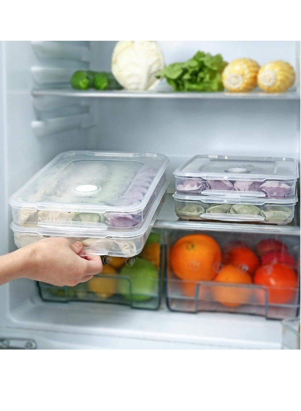 3pcs Plastic Food Storage boxes, Stackable Fridge Freezer Crisper Storage Box, Stack Food Container Tray Organizer 3 Layer Refrigerator Box, Airtight Container for Food, Transparent Slim Containers