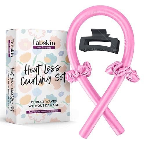 Fabskin Heatless Hair Curler Set For Women | Satin Silk Curling Rod Headband With Hair Clutcher and Scrunchies - Pink