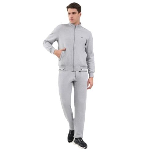 Monte Carlo Men Regular Fit Solid Mock Neck Full Sleeve Winter Tracksuit Grey XXL