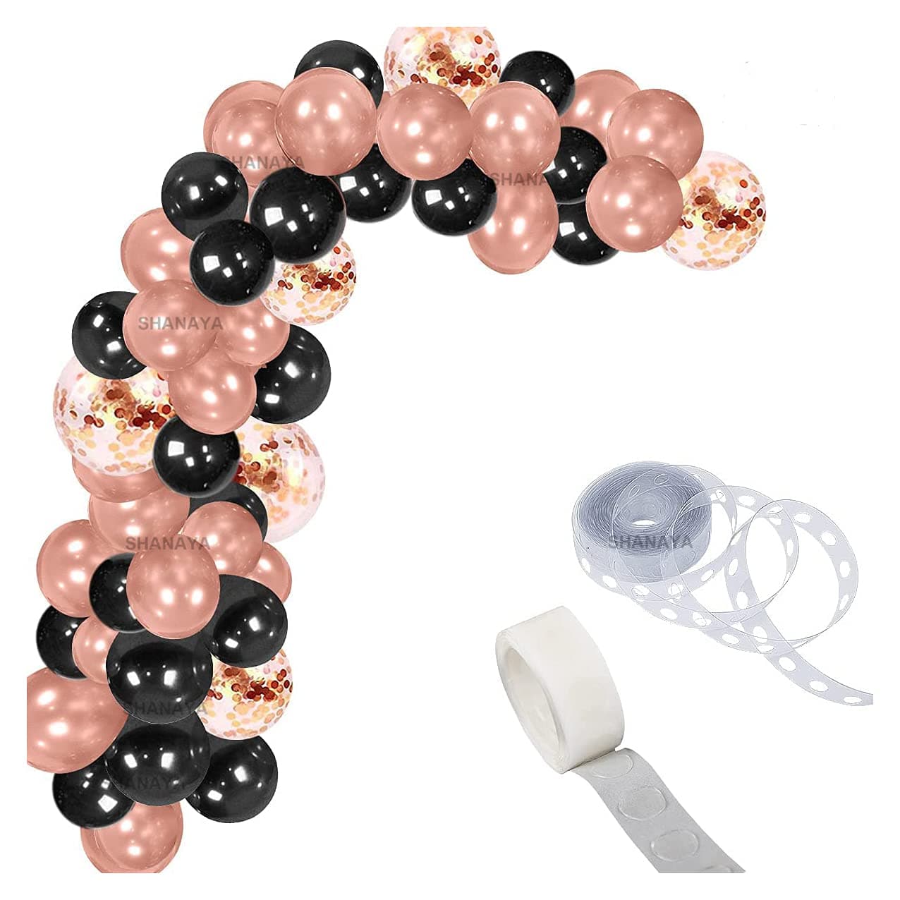 SHANAYA Black Rose Gold Balloons Garland Arch Kit 112Pcs Rose Gold Black Confetti Latex Balloon Party Decorations for Birthday Bridal Wedding Shower Graduation Retirement Decor