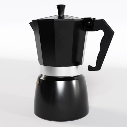 Harions Aluminium Italian Espresso Stove Coffee Maker Filter Coffee Percolator - Moka Pot (Black Silver 3cup)