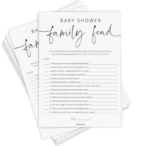 Baby Shower Games - 50 Baby Shower Family Feud Game Cards, Boy or Girl, Gender Neutral, Minimalist
