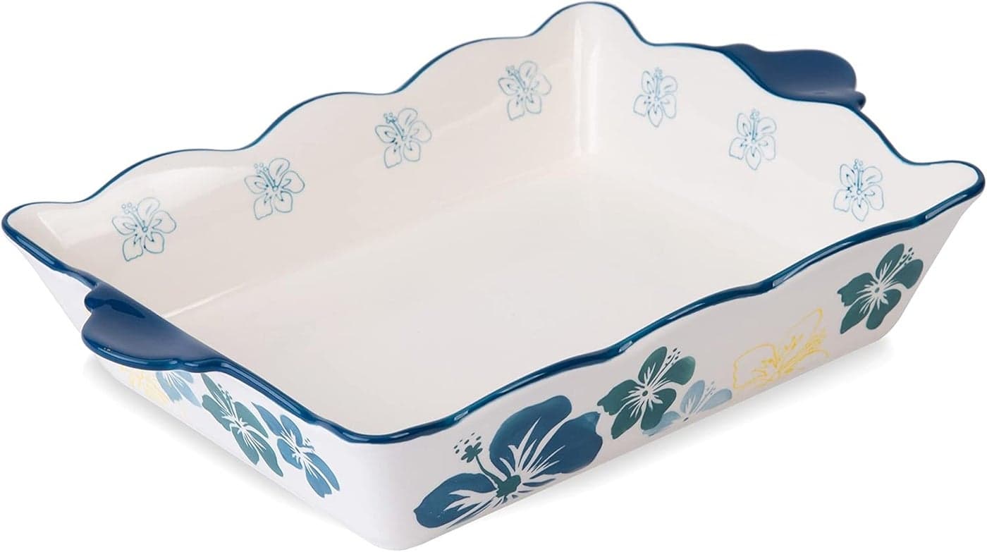 Casserole Dish Baking Dish Ceramic Baking Pan 9x13 Baking Pan Nonstick Baking Dishes for oven Blue flower Lassagne Pan Casserole Dishes with handles for Kitchen