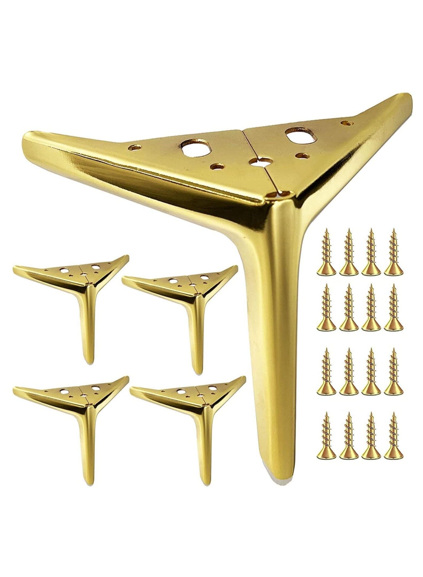 Metal Golden Furniture Sofa Legs DIY Replacement Heavy Duty Modern Triangle Steel Feet for Cabinet Dresser TV Stand End Coffee Table Cupboard Couch Bed Chair Armchair Wardrobe Ottoman 5.9inch 15cm