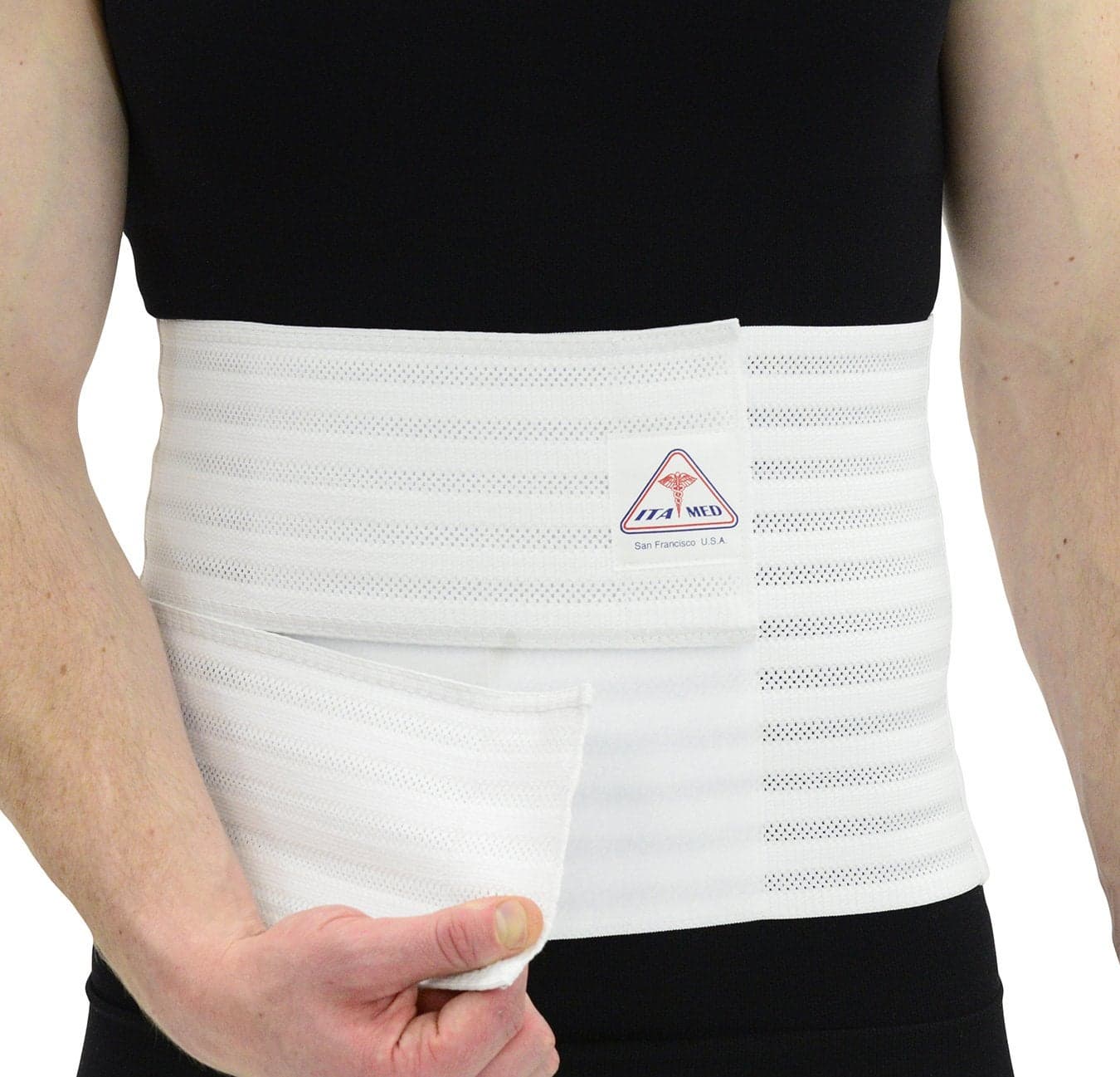 ITA-MED Men's Breathable Elastic Abdominal Binder for Post-Surgery Recovery & Umbilical Hernia Support, 9” Wide, Body-Shaping Effect, Made in USA, White (XL)