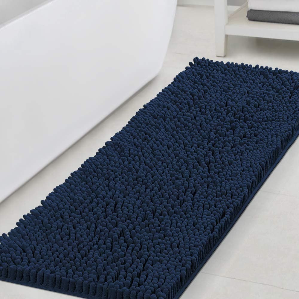 HVERSAILTEX Bath Mat Non Slip Luxury Chenille Bathroom Runner Rug 47x17 Extra Soft Absorbent Shaggy Rug Washable Dry Fast Area Carpet Mat Navy