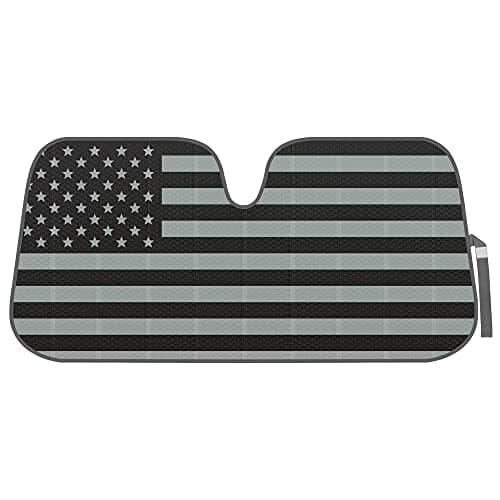 BDK USA 4th of July American Flag Black Curved Accordion Sun Visor for Car Windshield Cover - Truck Window Shades Car Flag & Sun Visor for Truck Windshield Sunshade - 58 x 27 inches