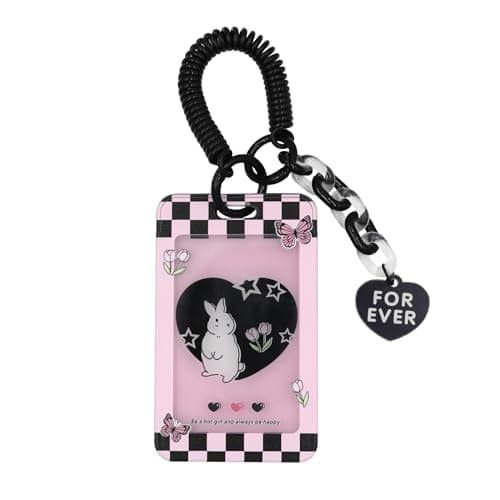 JUMISEE Clear Acrylic Kpop Photocard Holder Kawaii Bunny Credit ID Card Protective Case Photo Display Bag Pendant Keychain