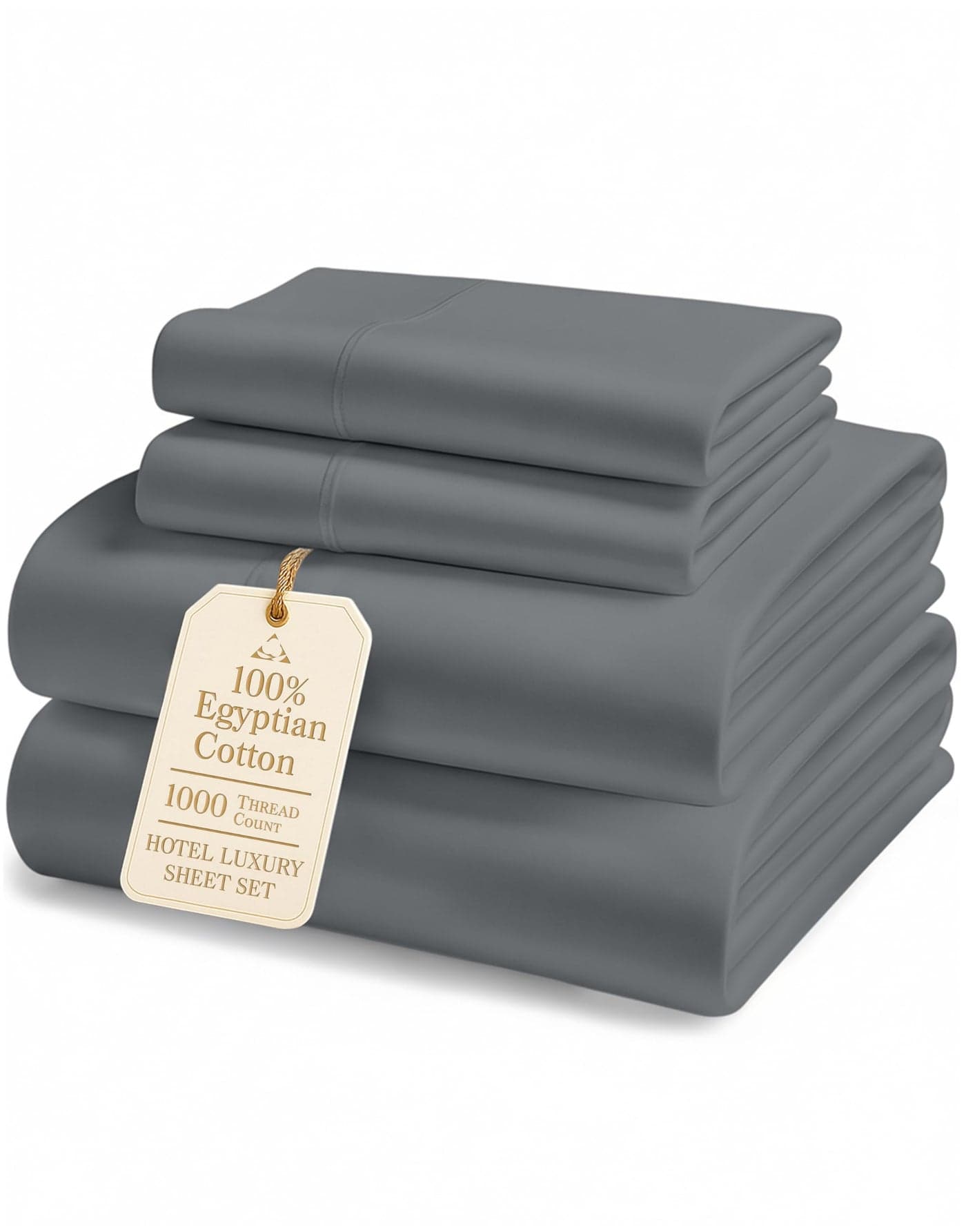 100% Egyptian Cotton Sheets Queen Size Bed Set – 1000 Thread Count Cooling & Breathable Sateen Queen Sheets Set, Authentic Long-Staple Cotton for Lasting Softness, Snug Fit 15" Deep Pocket - Charcoal